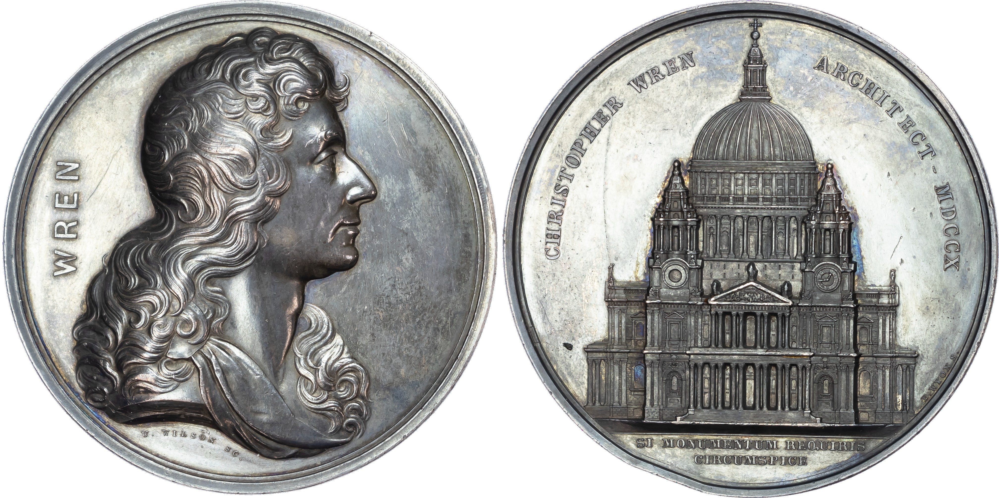 Christopher Wren (1632‑1723), architect, silver medal, 1846