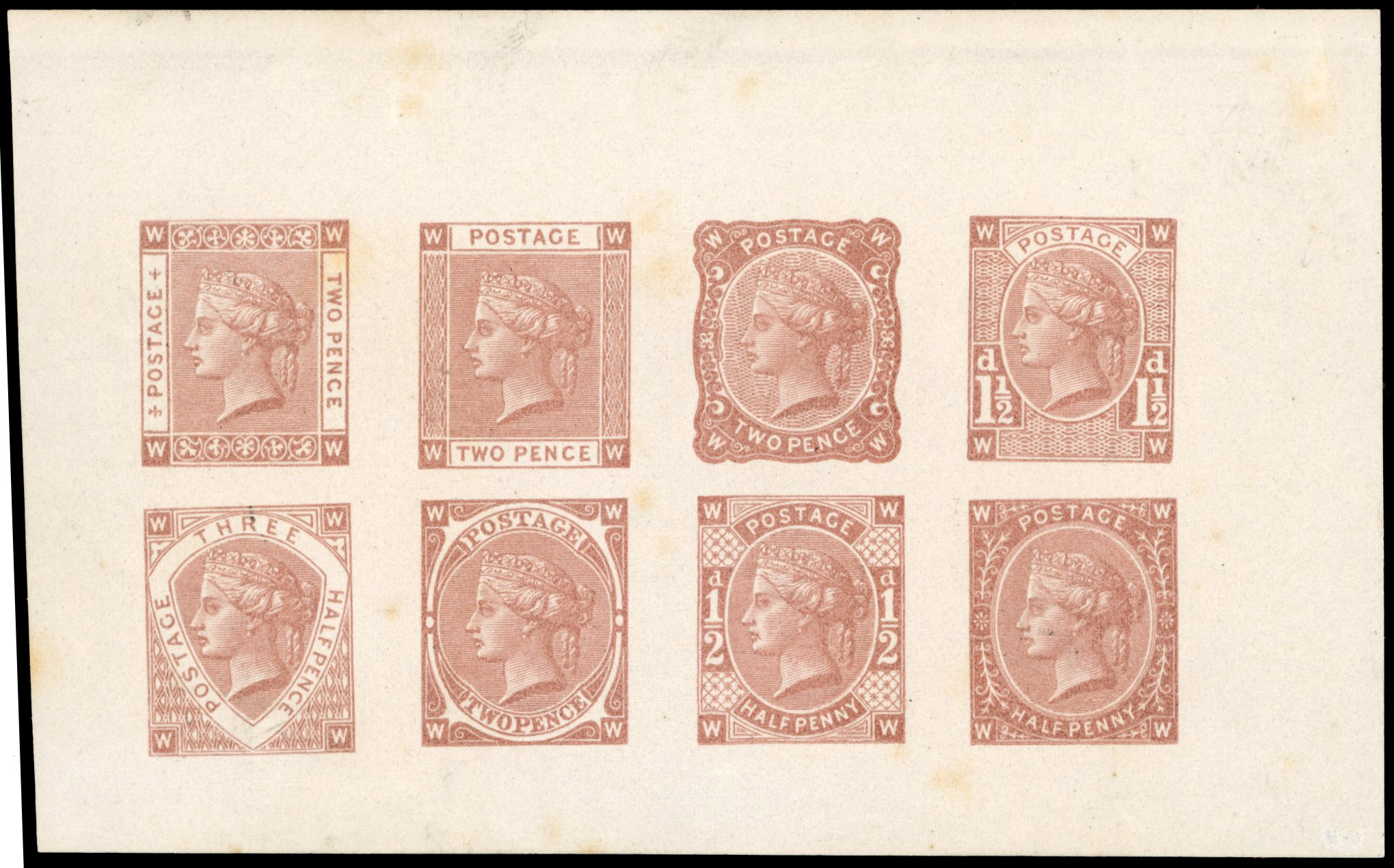 GB 1880 ½d, 1½d, & 2d Perkins, Bacon Tender Essays composite die proof