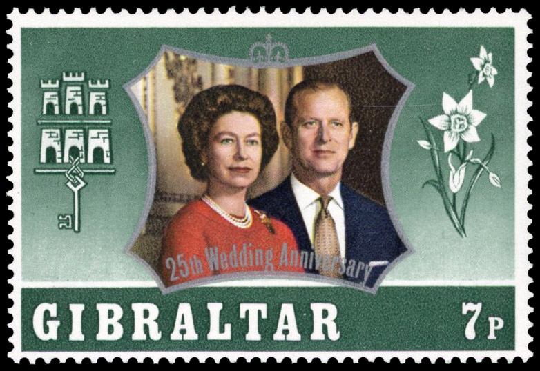 GIBRALTAR: 1972 7p Silver Wedding with watermark inverted variety, fine unmounted o.g. SG 307w £550