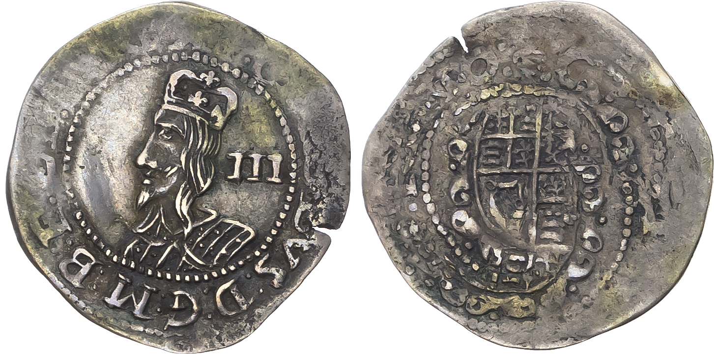 Charles I (1625-1649), Civil War Issues, AR Threepence, Unattested Royalist Mint, mm. plume, 1644, Worcester or Shrewsbu…