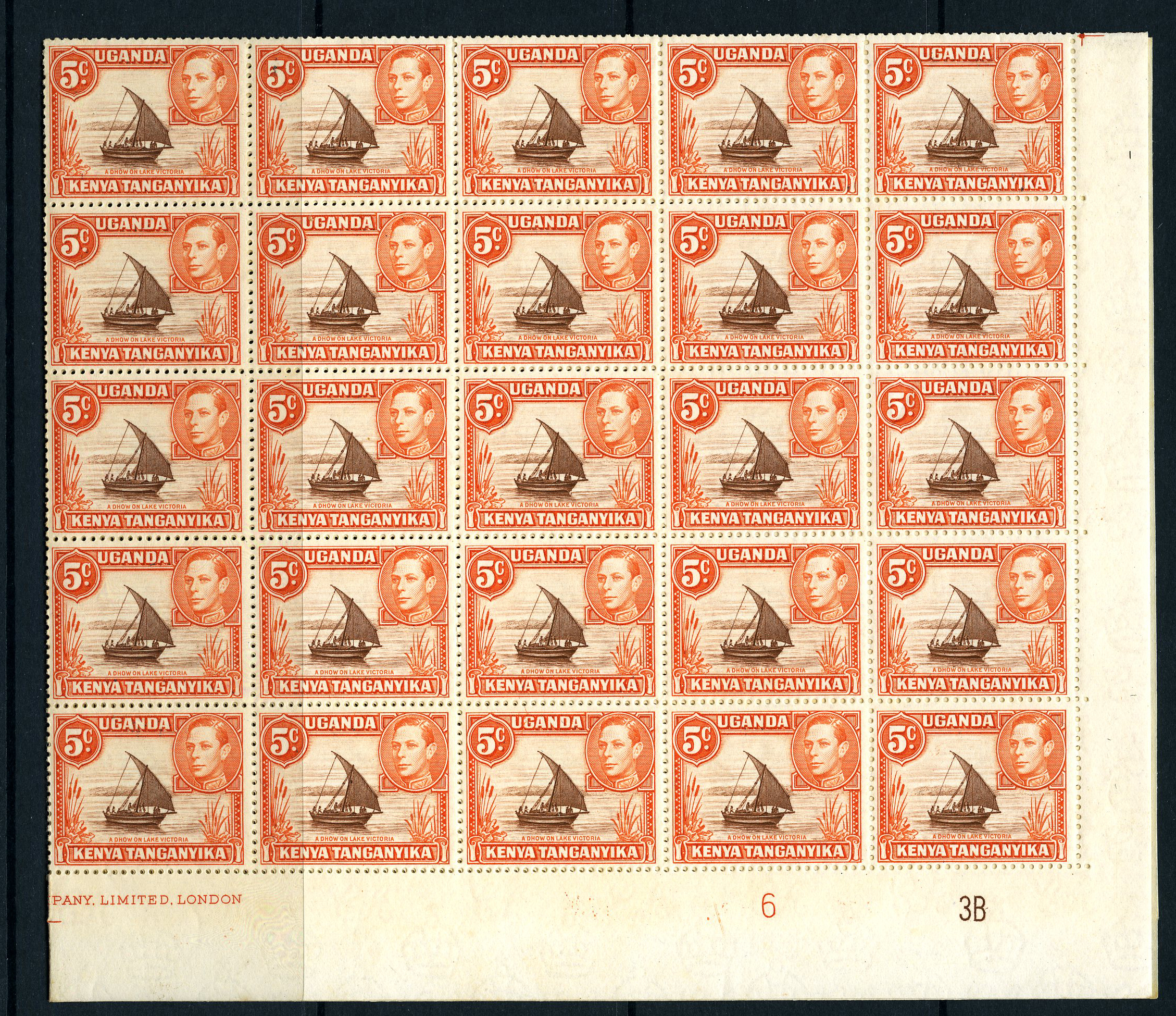 1950 5ct reddish brown and orange, sheet of...