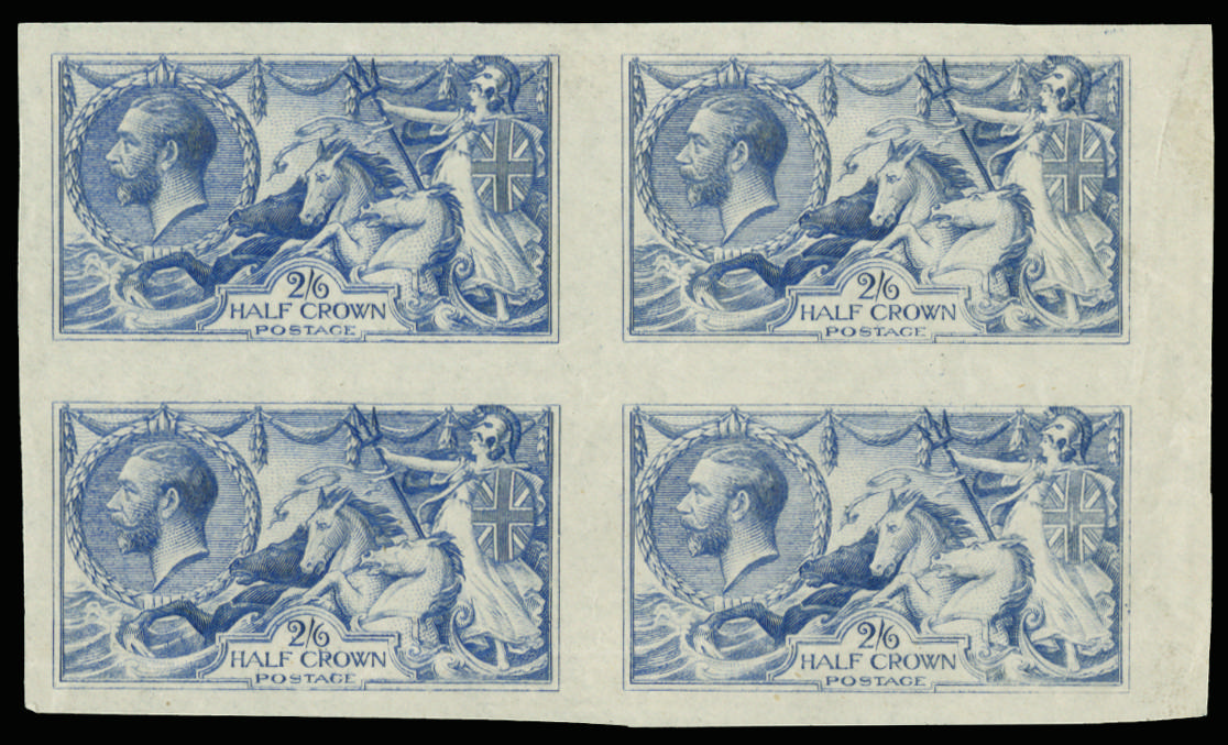 GB SG 399 2s6d Seahorse colour trial block in ultramarine