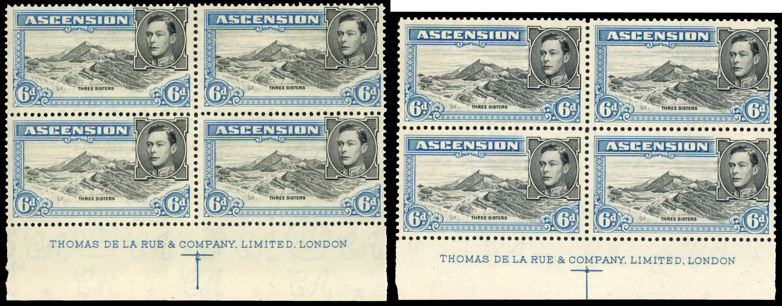 Ascension SG 43, b imprint blocks mint