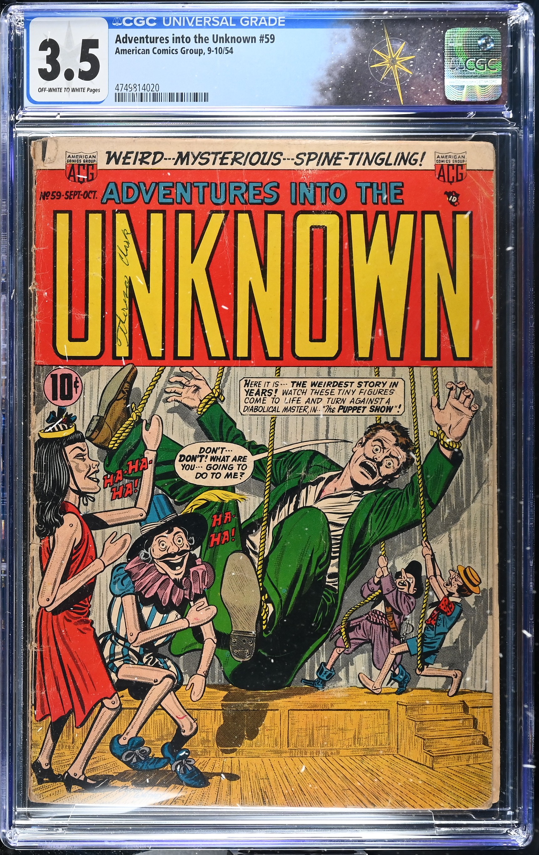 Adventures into the Unknown #59 CGC 3.5 Last TrueVision Issue (American Comics Group, 1954) Off-White to White Pages