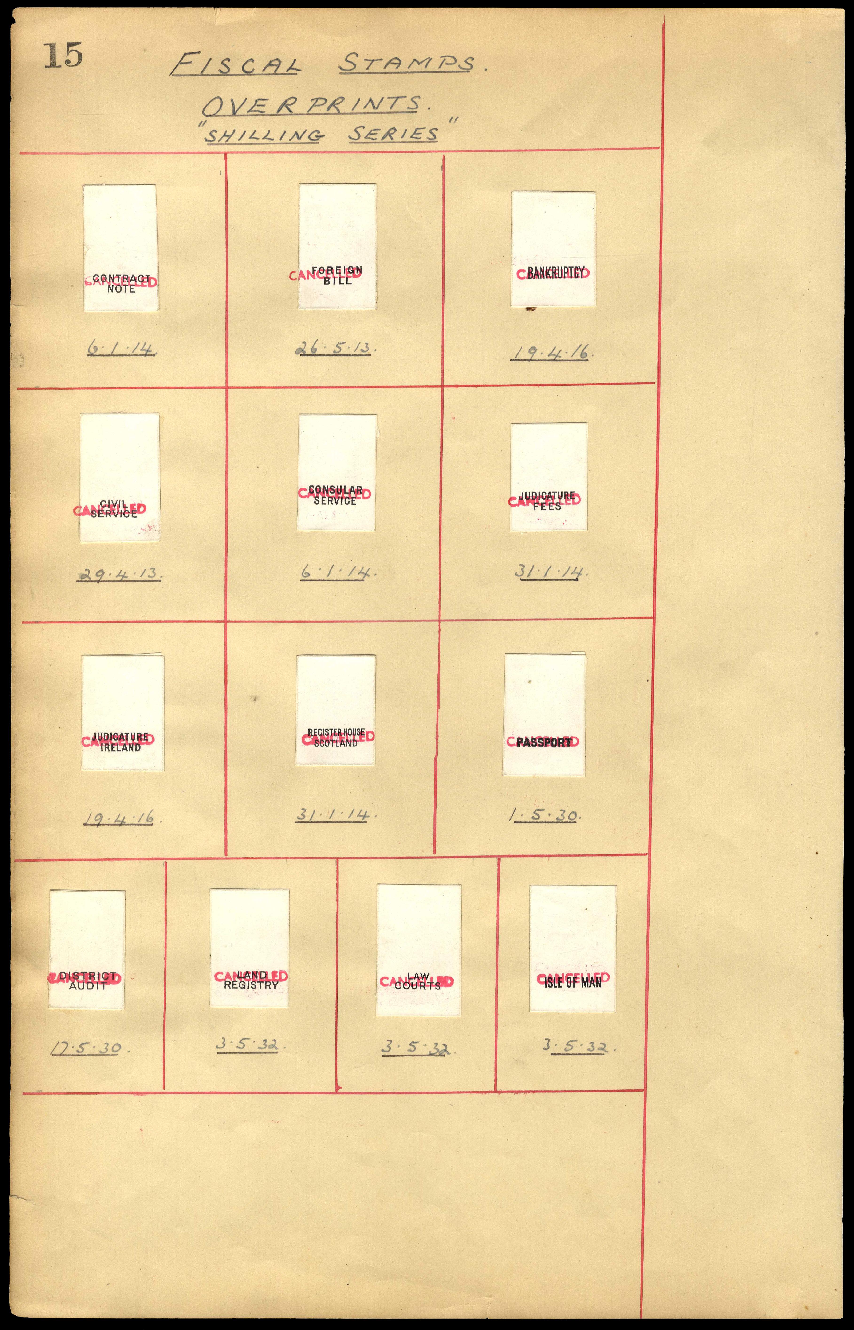 GB. KGV Unappropriated Dies. Royal Mint die proofs of Duty Overprints