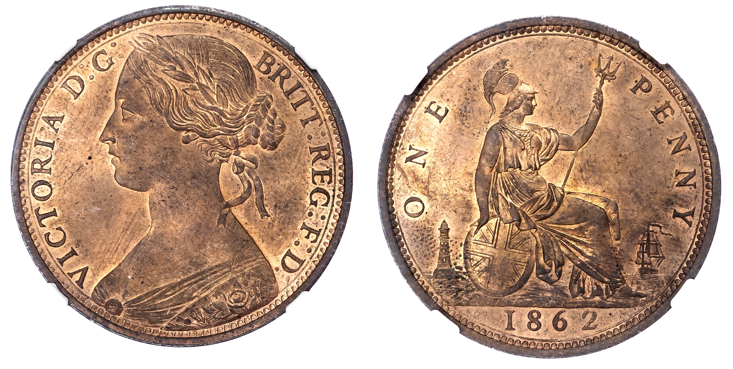Victoria (1837-1901), Penny, 1862. NGC MS64RB