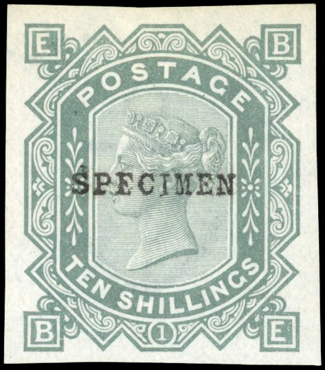 Great Britain 1883 10s Grey green Pl.1 imperforate imprimatur SG131var