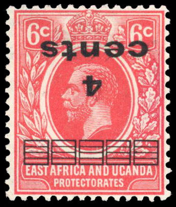 KUT 1919 4c on 5c surcharge inverted