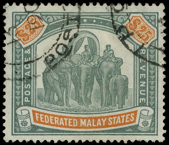 1900 $25 green and orange watermark Crown CC, fine fiscally-used example with excellent colour. SG...