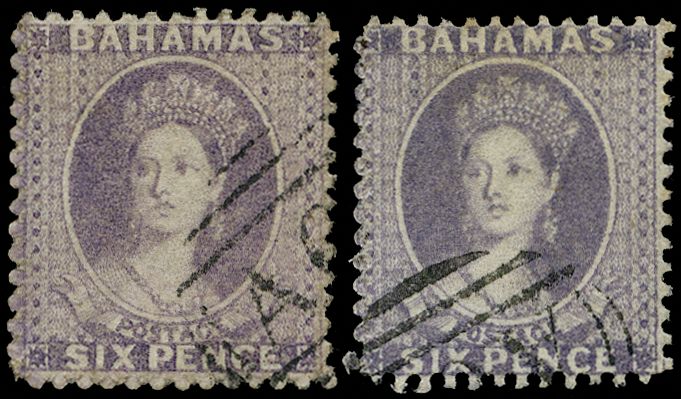 Bahamas 1862 6d no wmk, perf 13, lavender-grey and lilac SG 19/19a