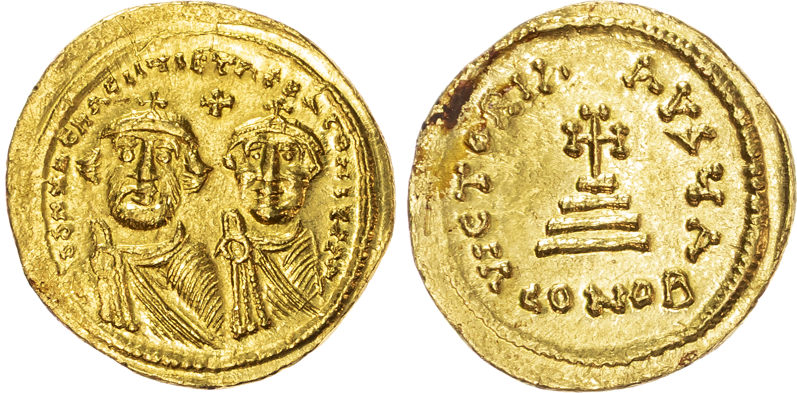 Heraclius, with Heraclius Constantine (AD 613-641) AV Solidus, Constantinople, AD 613-616, 4.50g. 
