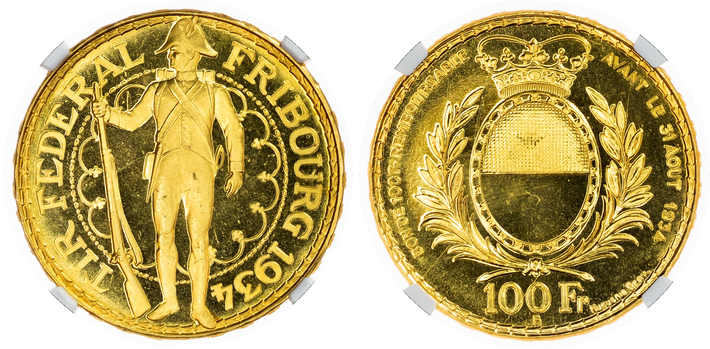Switzerland, Fribourg Shooting Festival, gold 100 Francs, 1934 B.