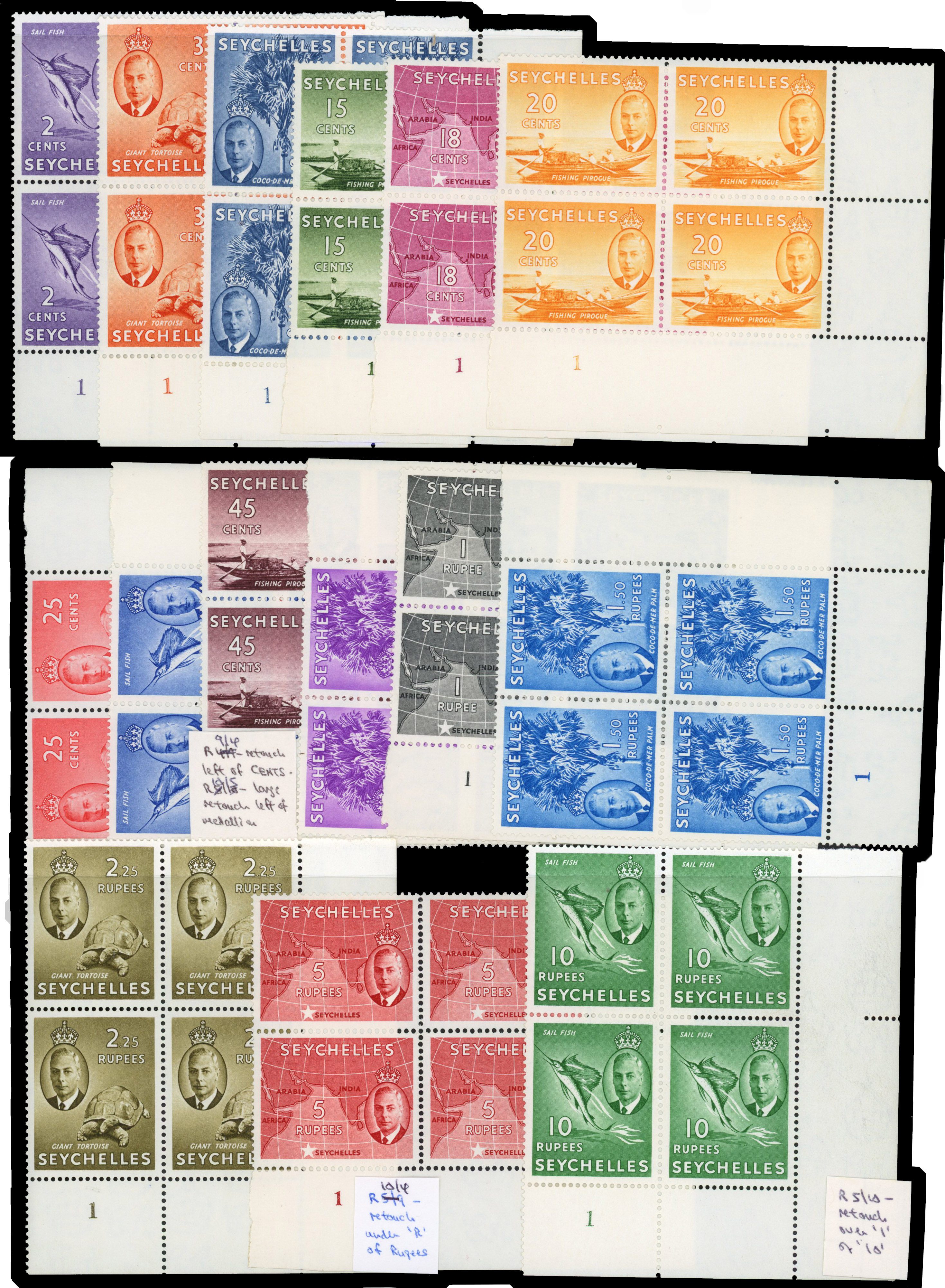 Seychelles SG 158-172 Plate blocks mint