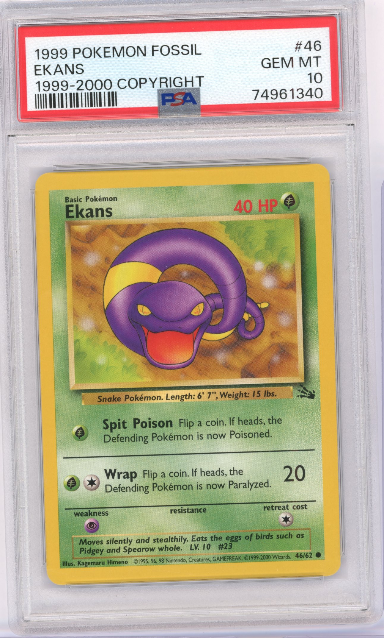 PSA 10 Ekans #46 Fossil 1999-2000 Date