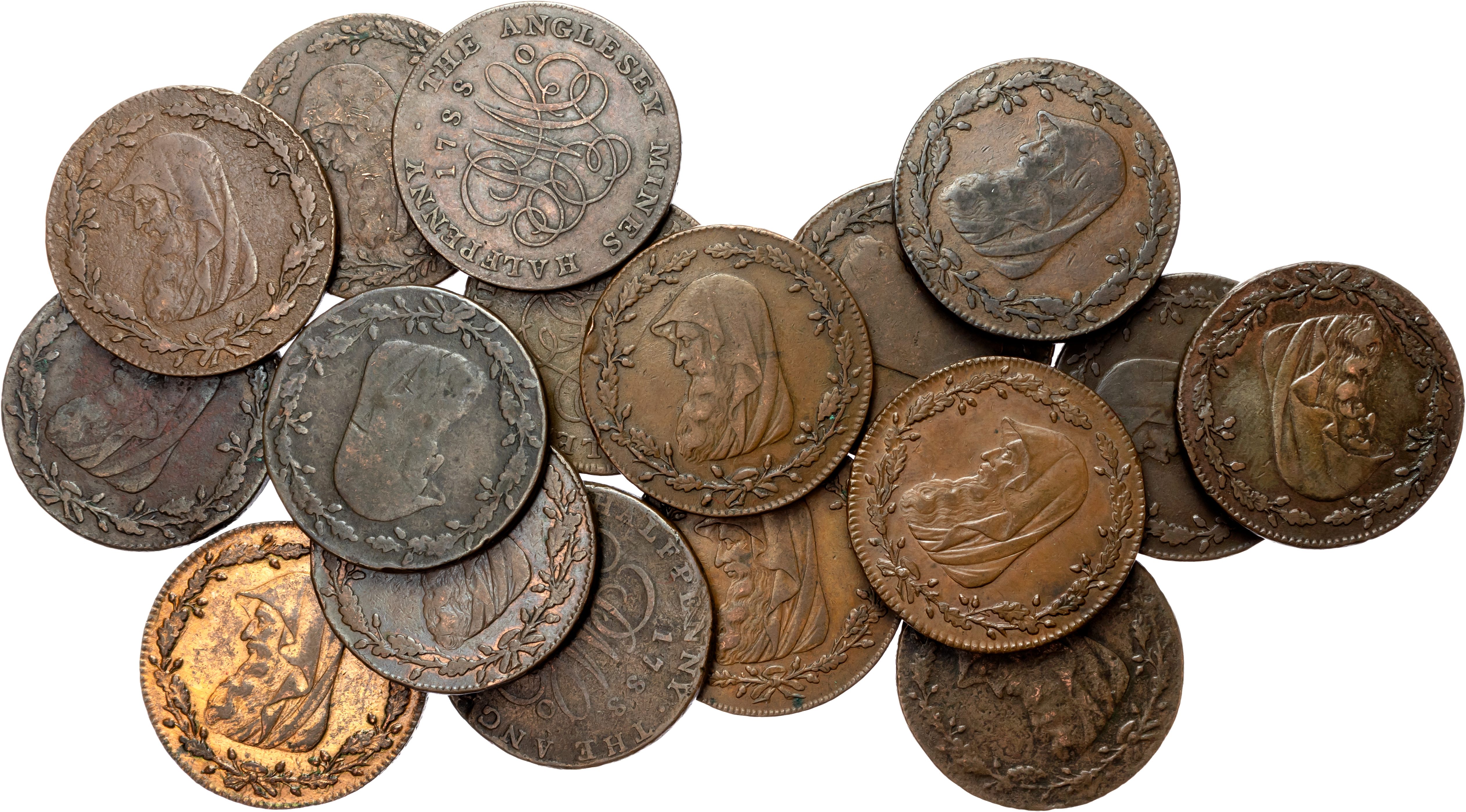 Anglesey . Amlwch , Parys Mine Co, Halfpence, 1788 (17), 14.22gm., (DH 273); 13.73gm., (DH 274); 14.18gm., (DH 275); 13. …