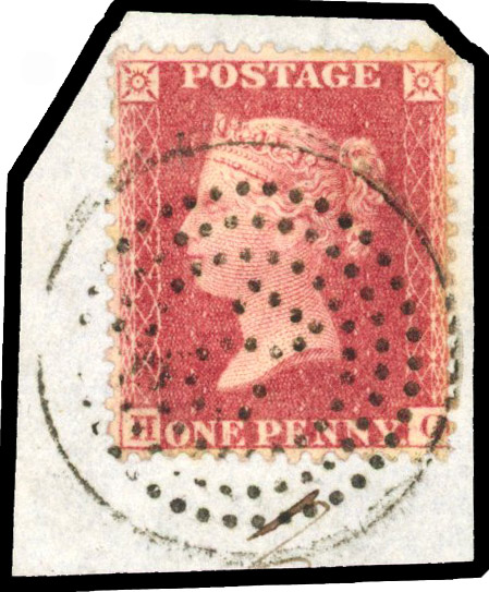 1857 1d Rose-red (Die II, Alphabet III, Wmk Large Crown, Perf 14) '2' Pinned handstamp