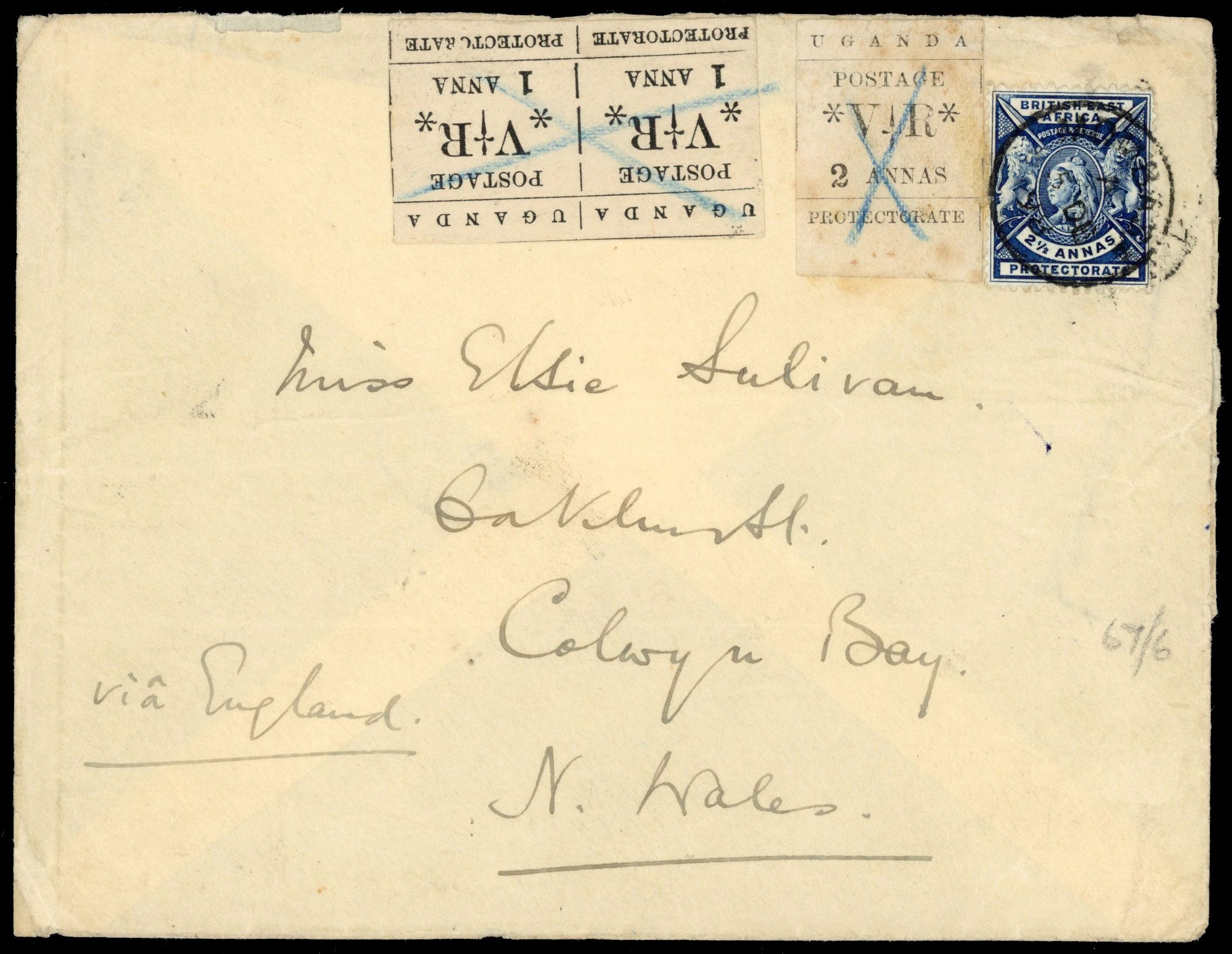 Uganda 1898 Missionary Post cover Mombassa to North Wales