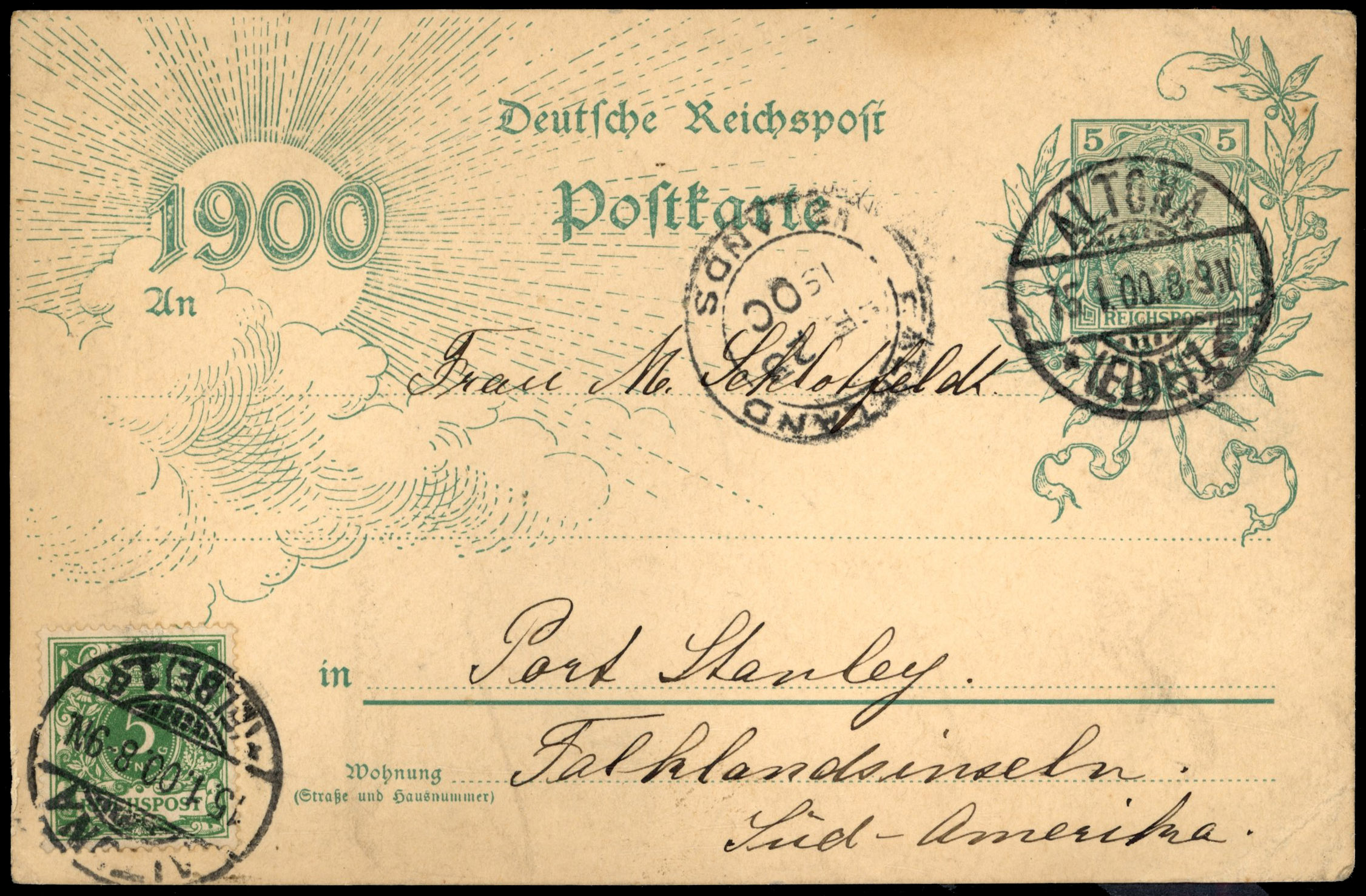 Falkland Islands 1900 incoming postcard from Germany