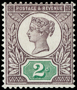 Great Britain 1899 2d “Jubilee“ colour trial. Very fine example with the head plate printed in purple and the duty…