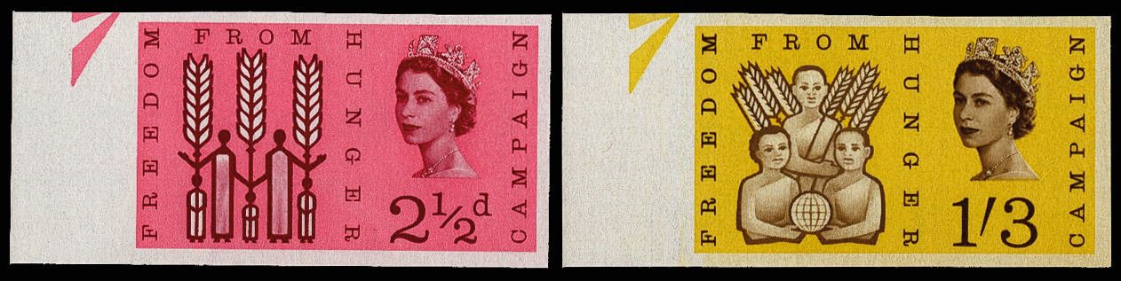 GB 1963 2½d-1s3d Freedom from hunger (Ordinary). Superb unmounted o.g imperforate left hand marginal … SG634/5var