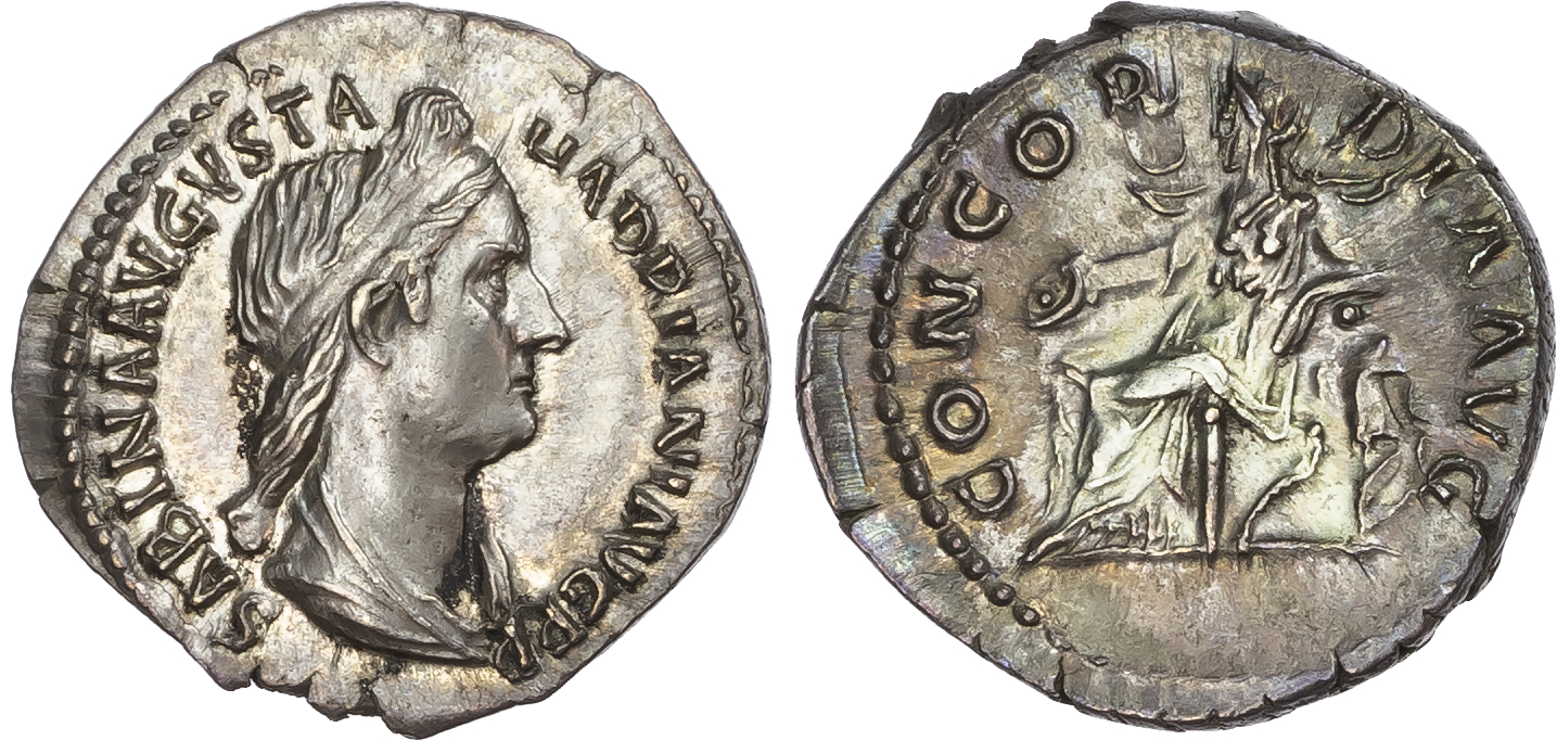 Sabina (Wife of Hadrian) AR Denarius, Rome, AD 136, 3.16g. 