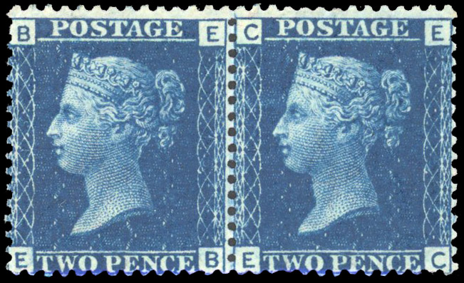 Great Britain SG 47 2d blue Plate 15 mint pair 