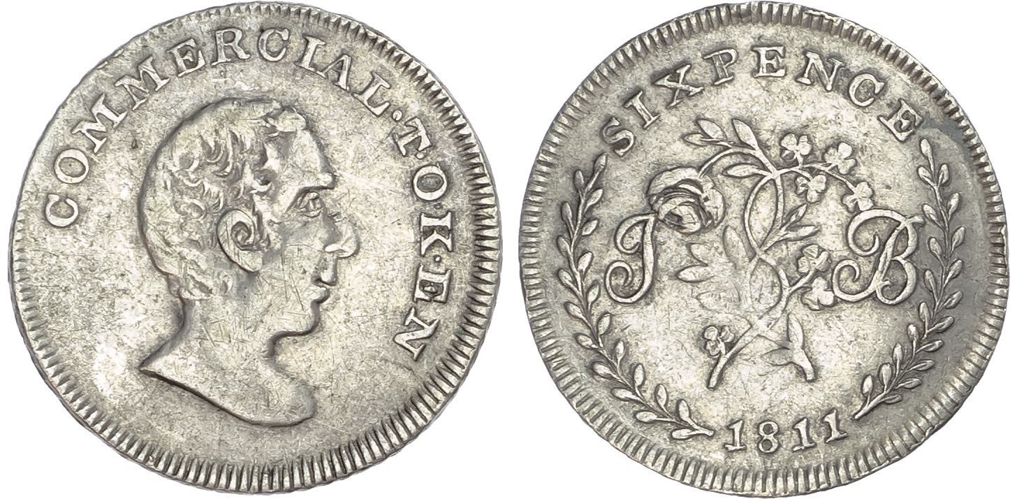 Boxer Sixpences etc. Not Local. Silver sixpences, 1811-12 (7) (D. 14, D. 14, D. 15, D. 17, D. 18, D. 19, D. 20).