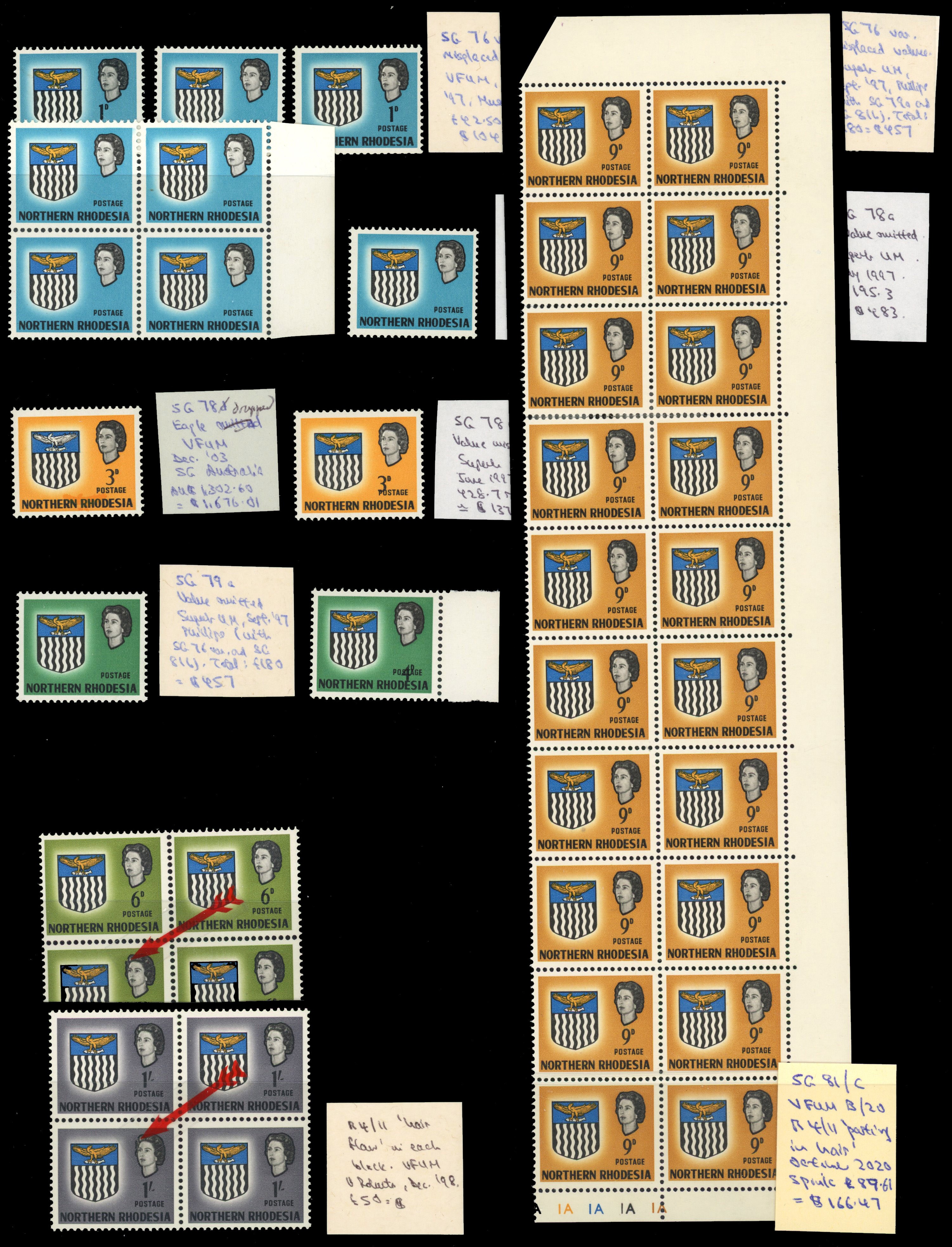 Northern Rhodesia SG 75-82c varieties mint