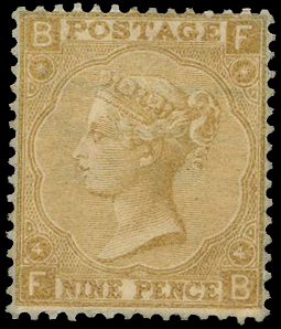 1865 9d straw Pl.4 (Wmk. Emblems).