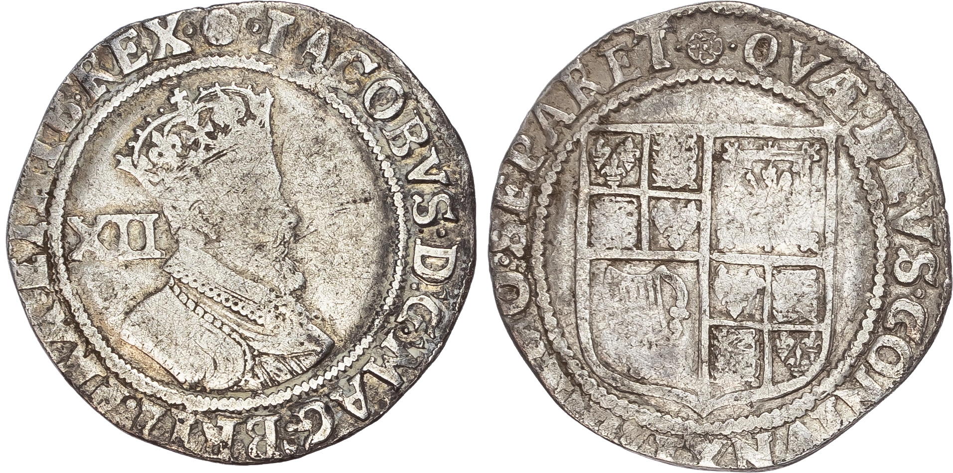 James I (1603-1625), Shilling, second coinage (1604-1619), fourth bust, mintmark rose.