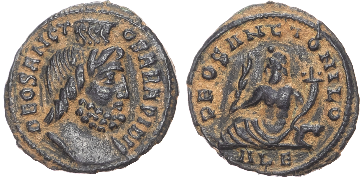 Festival of Isis Coinage (c. Mid - 4th Century AD) AE Follis, mint of Alexandria, 1.60g.