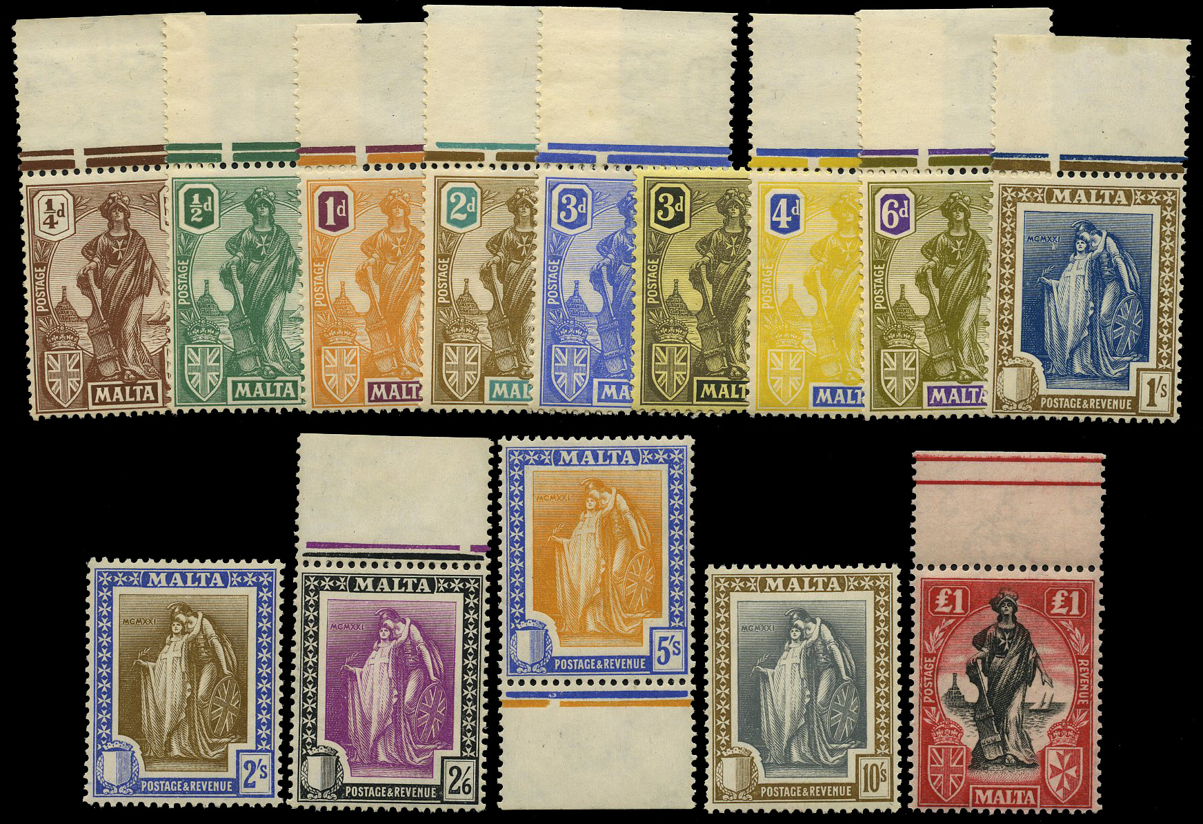 1922-6 set of seventeen, o.g. with some...