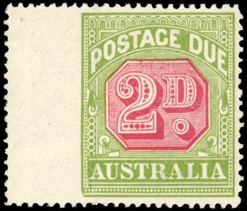 Australia SG D94 1922 2d Postage Due imperf between stamp and gutter margin mint