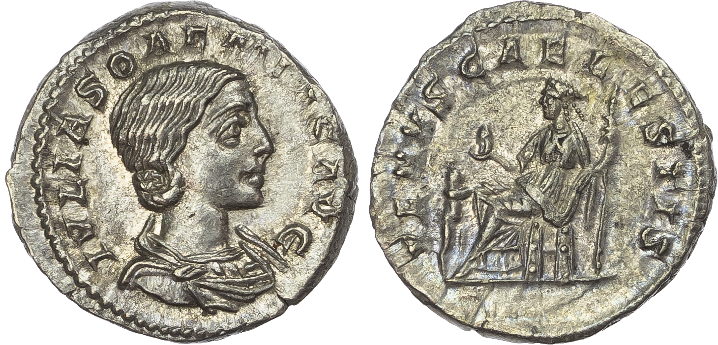 Julia Soaemias, mother of Elagabalus (AD 218-222) AR Denarius, Rome, AD 220-222, 3.30g. 