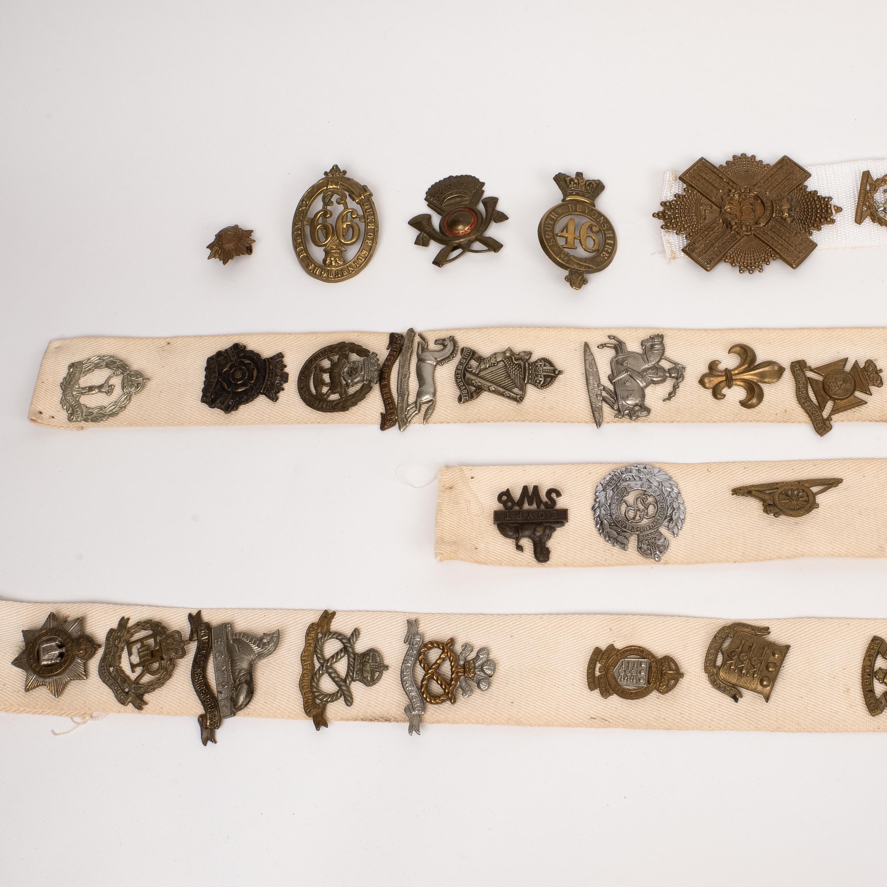 65 British Cap Badges, Various Regiments