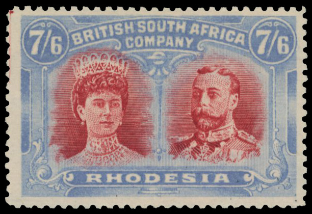 7s6d deep rose-red and grey-blue RSC C, position 43 printer's mark mint