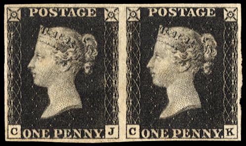 SG2 1840 1d Black Pl.5. Superb unused pair.