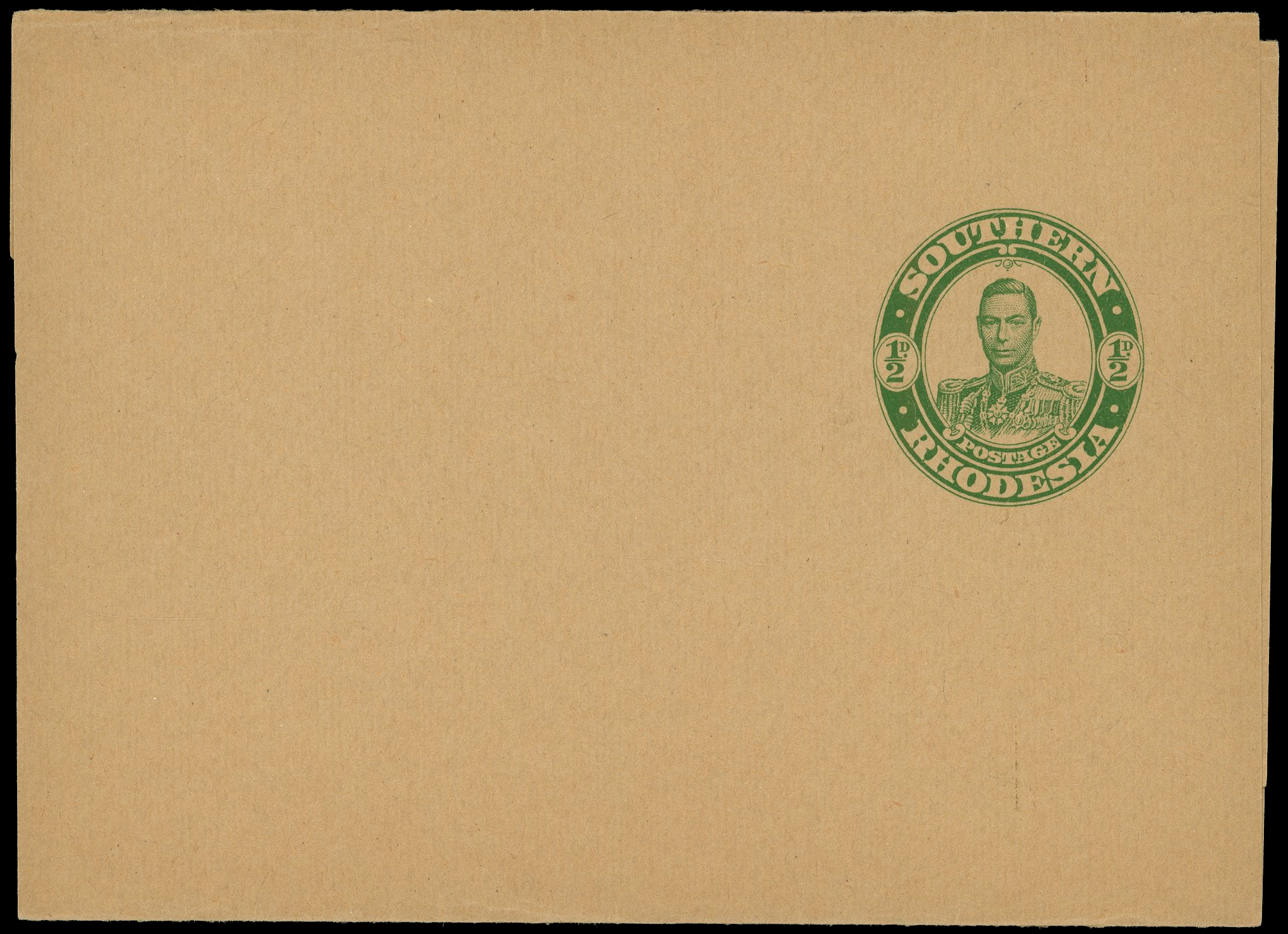 Postal Stationery 1938 KGVI ½d emerald-green/buff wrapper unused