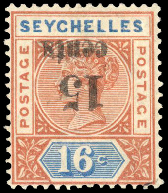 Seychelles SG 18a surcharge inverted lpog