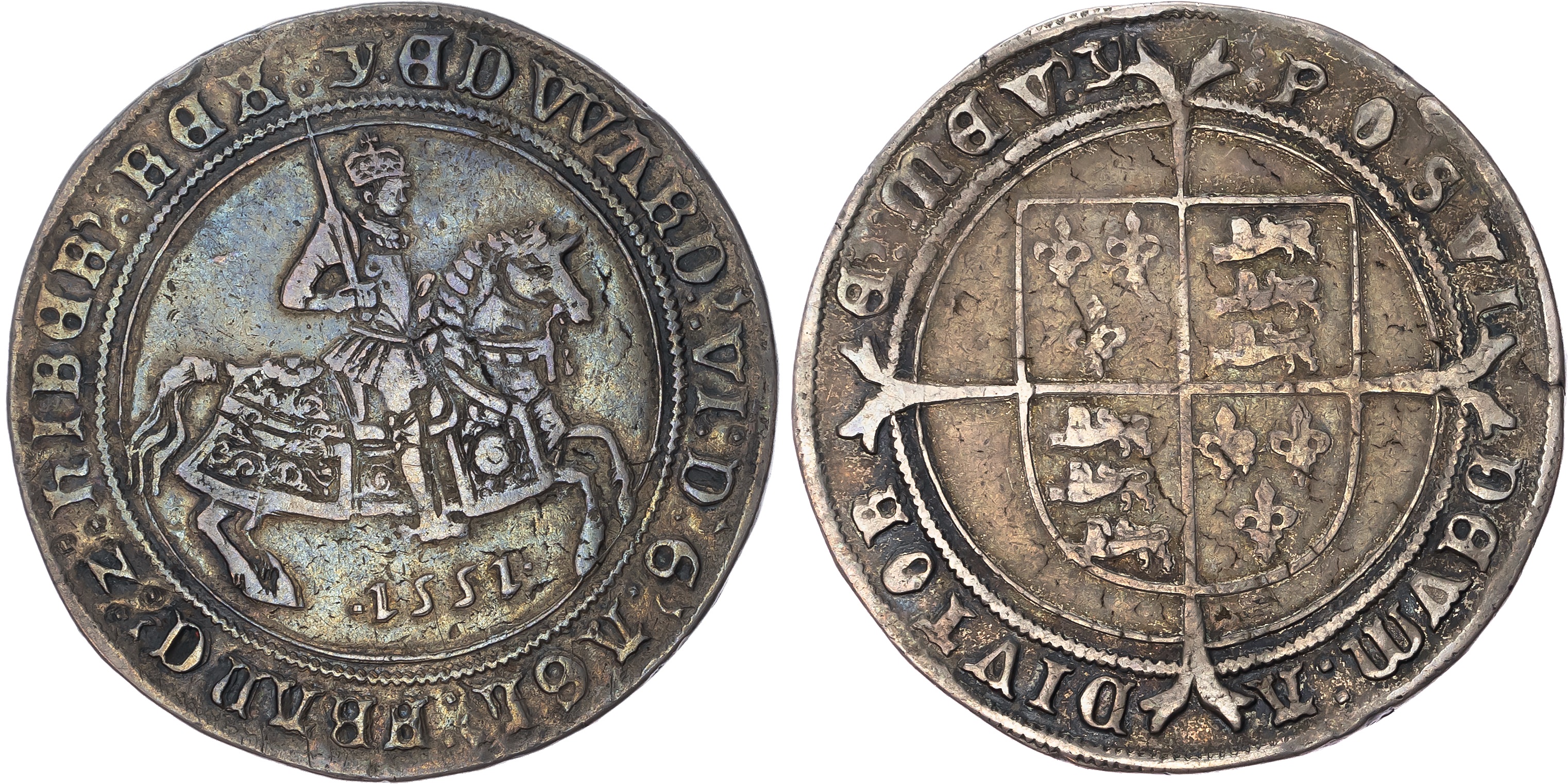 Edward VI (1547-1553) Crown, 1551, third period, fine silver issue, Tower Mint, (London), mintmark y both sides. Armoure…