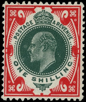 1911-13 Somerset House 1/- deep green & scarlet variety NO WATERMARK