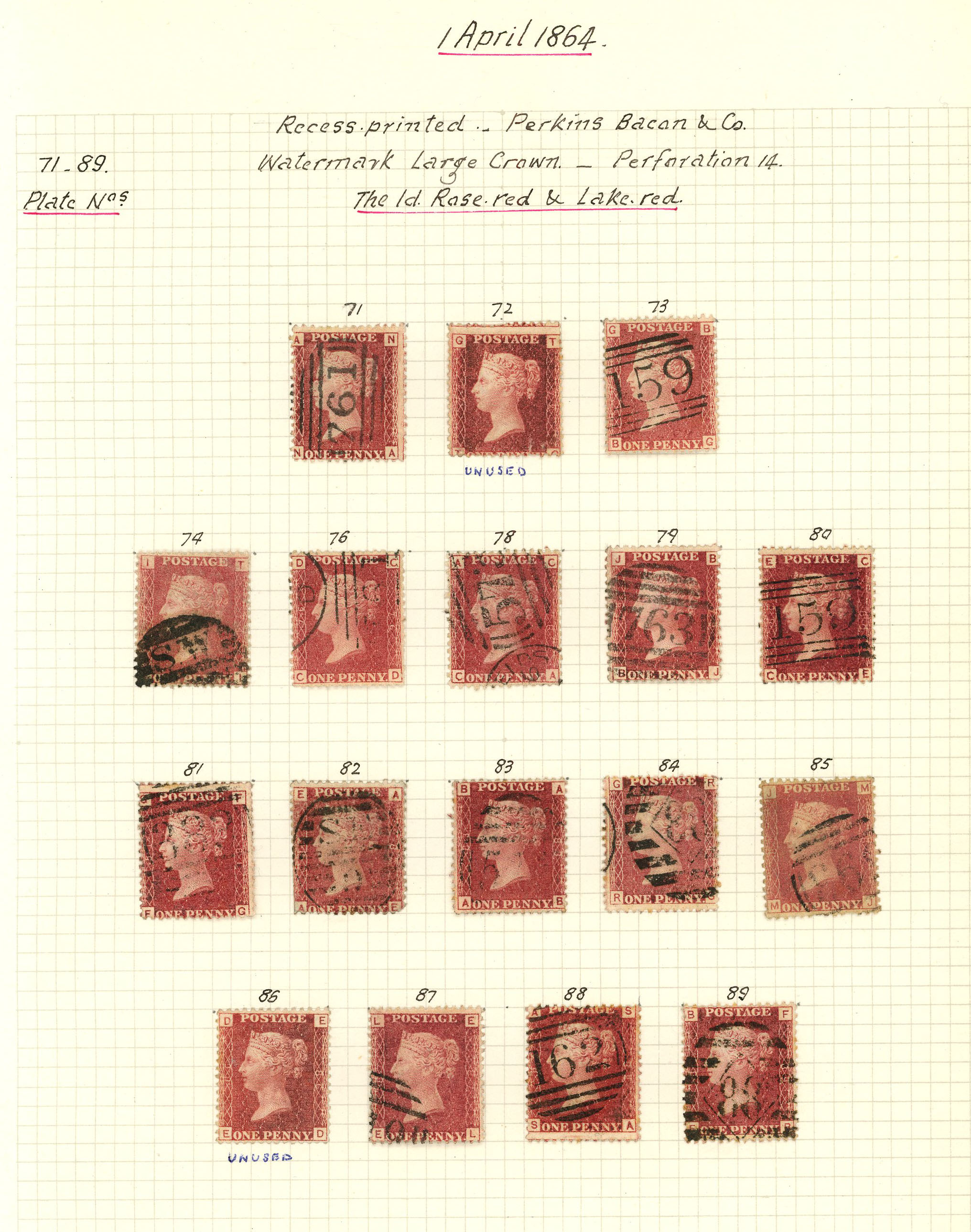 1864-79 1d rose-red, collection of all the Plates 71 to...