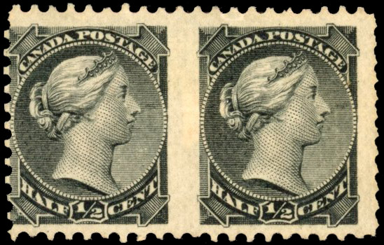 Canada 1882-97 ½c grey-black horizontal pair imperforate between mint
