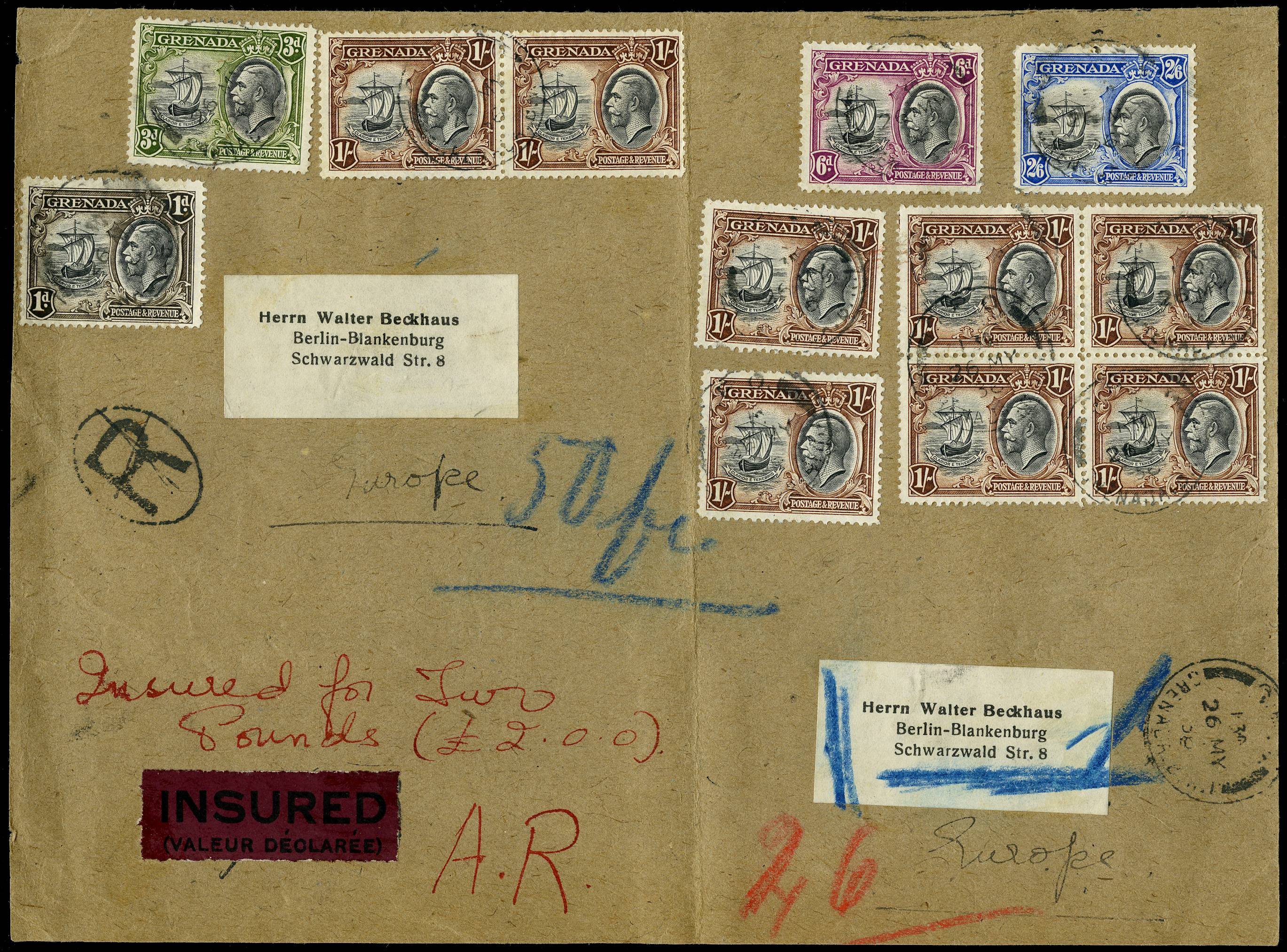 GRENADA SG 136, 140/43 1936 INSURED PARCEL PIECE