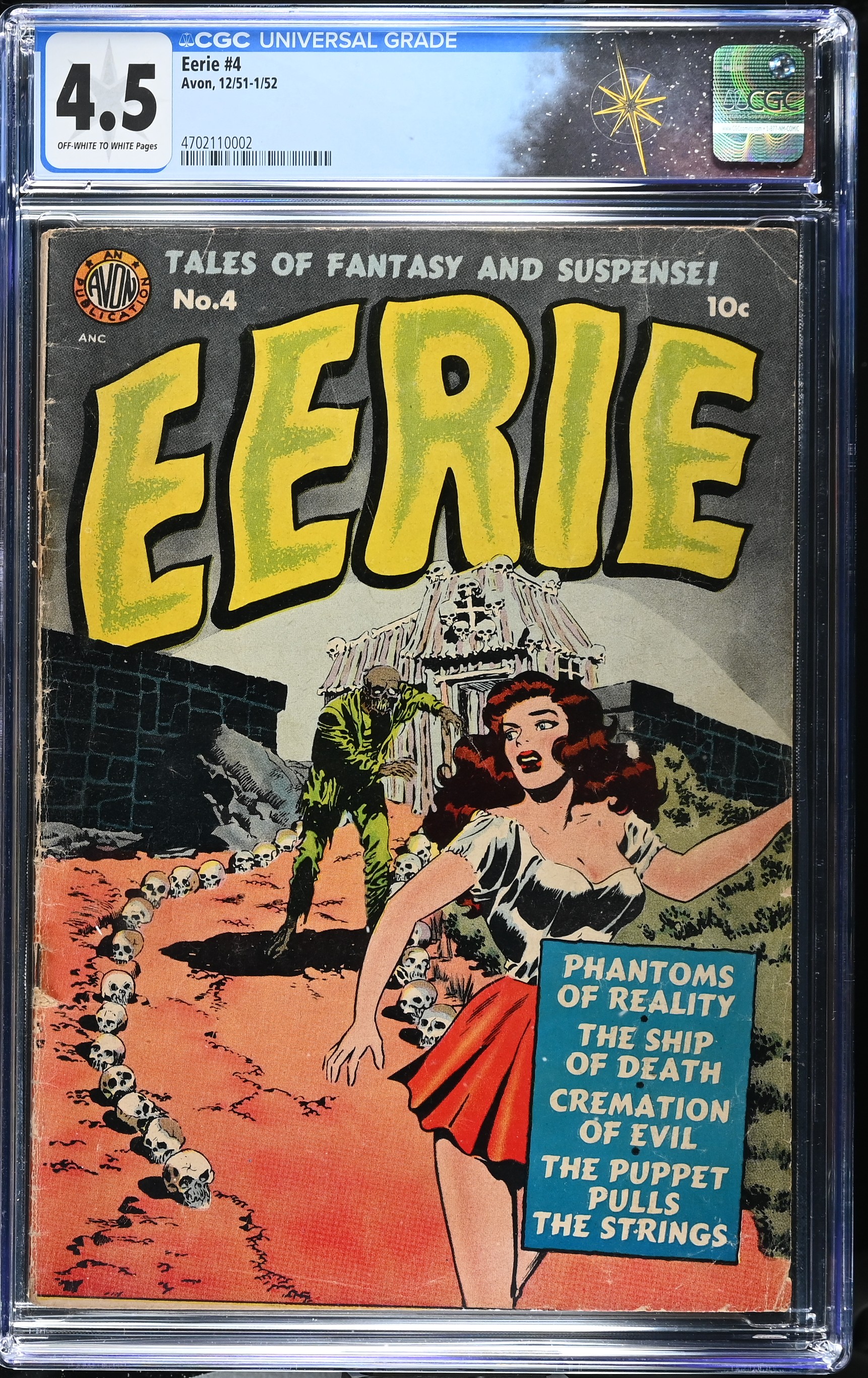 Eerie #4 CGC 4.5 Skull & 'Good Girl' Cover by Wally Wood (Avon, 1951) Off-White to White Pages