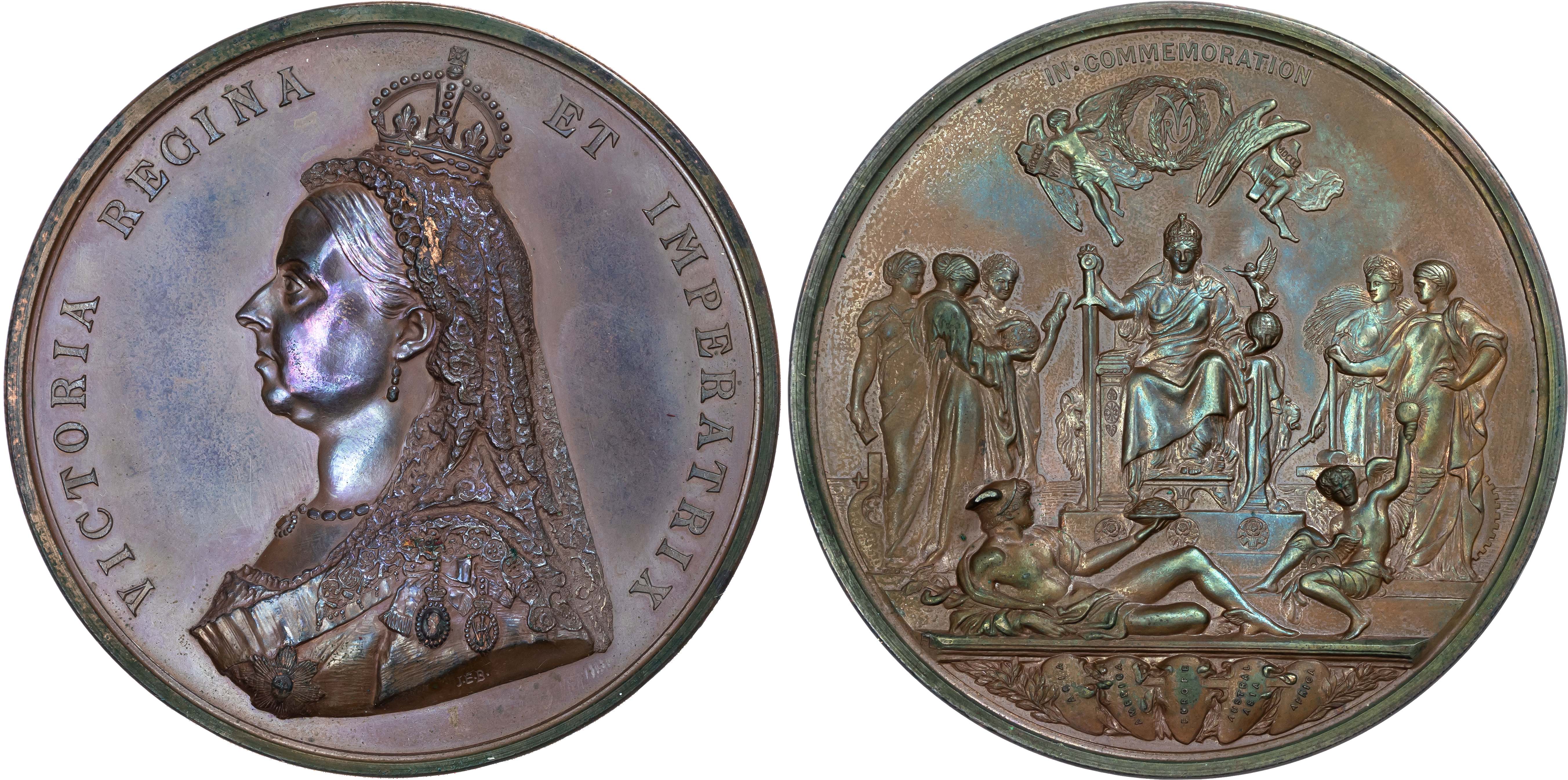 Victoria (1837‑1901), Golden Jubilee, copper medal (78mm/207.45gm) 1887 by J. E. Boehm and F. Leighton.