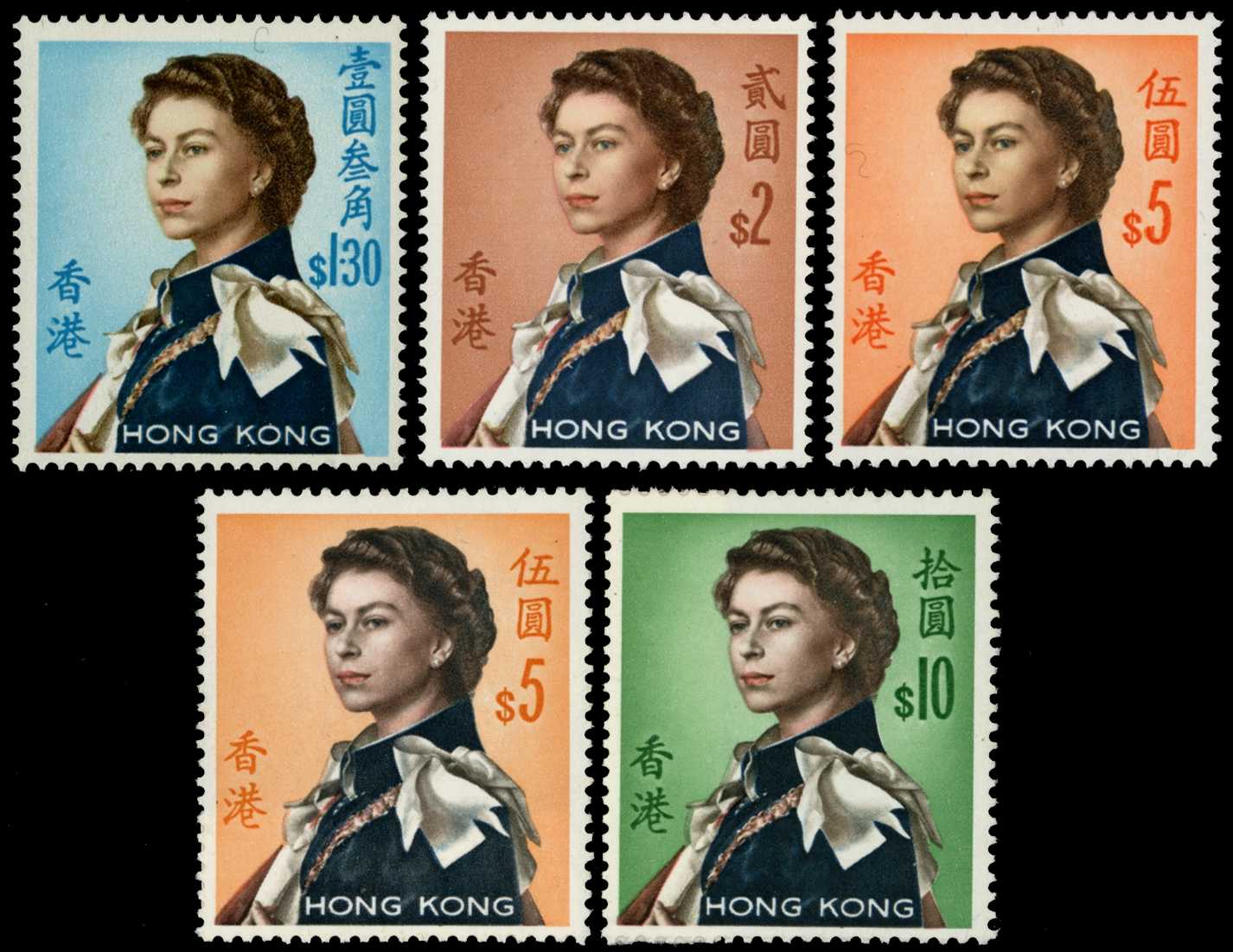 1962-73 $1.30, $2, $5 and $10 all with...