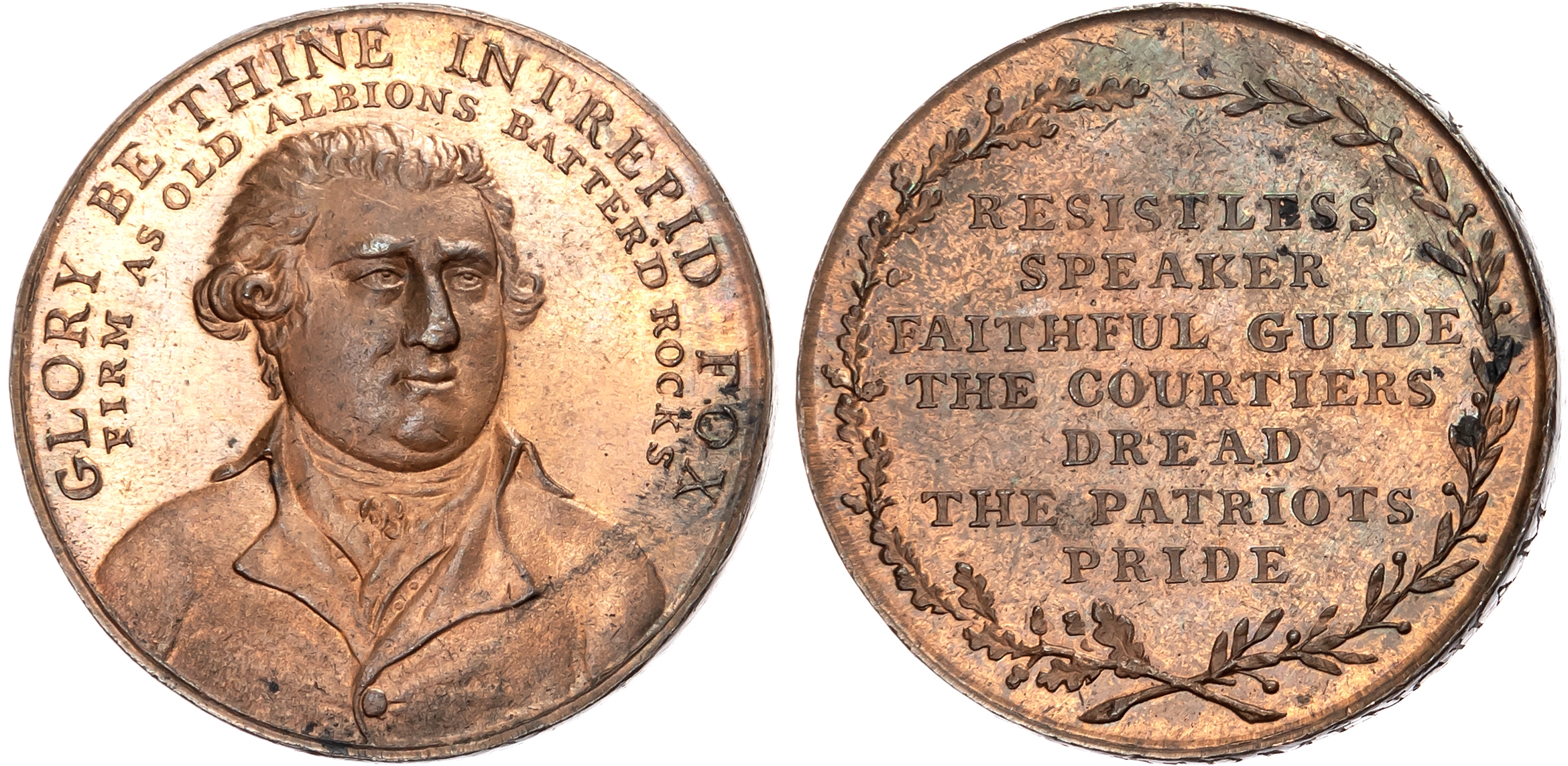 London , Political Series, Charles Fox Penny (1790s), Draped bust facing half right, rev , 7-line legend in oak and laur …