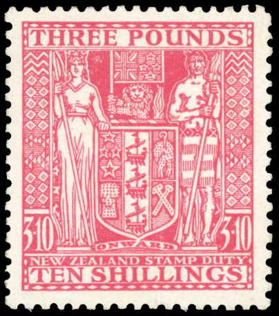New Zealand 1931-40 Arms postal fiscal £3.10s rose Cowan paper