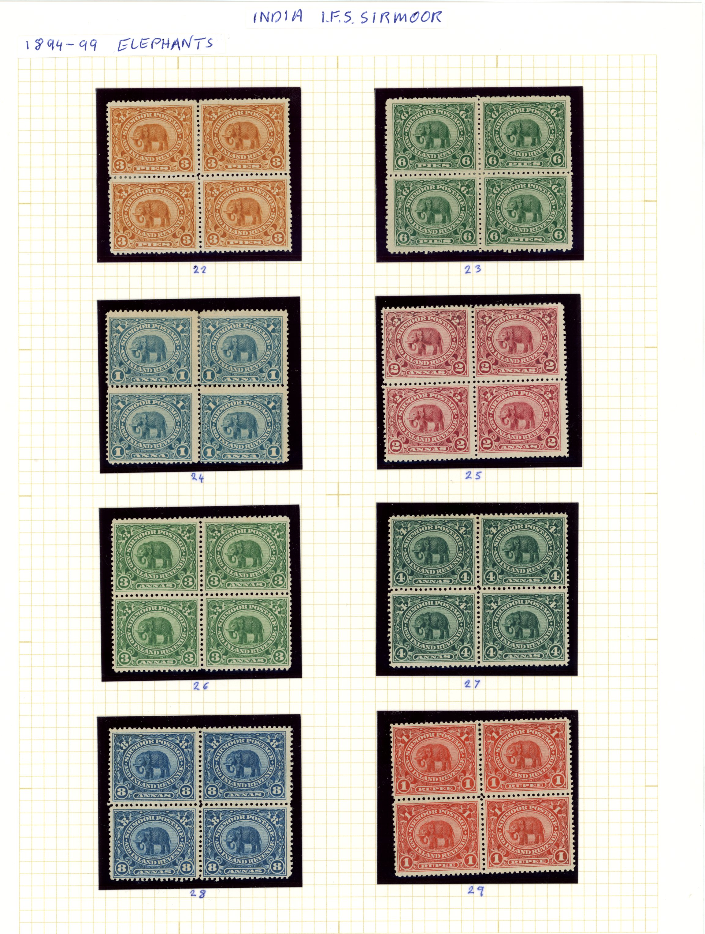 1894-99 Indian Elephant set of 8 to 1r in...